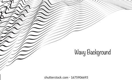 Olas Negros Abstractas En Blanco. Formularios gráficos. Efecto vibrante. 3d Formularios dinámicos. Ilustración óptica. Elemento de diseño creativo.
