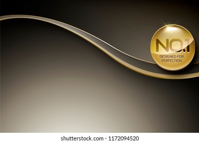 Abstract black wavy background with golden color badge