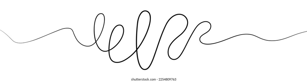 Abstract black wavy line, isolated on white background. Vector wiggly line banner.