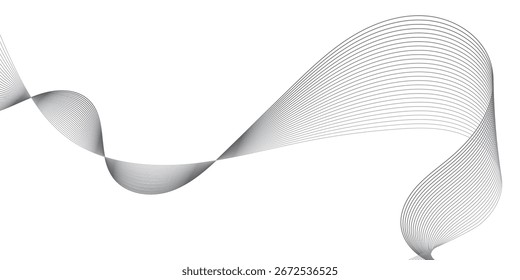 Plano de fundo abstrato de linhas onduladas pretas com espaço de cópia. Ícone de linha fina abstrata. Padrão de onda de linha. Linhas onduladas, fundo de linhas de curva fina, movimento de faixa, textura linear, movimento geométrico com preto.
