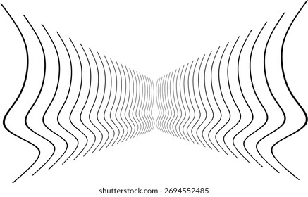 Abstract black wavy lines forming a symmetrical tunnel effect on a white background, creating a modern optical illusion and dynamic visual depth.
