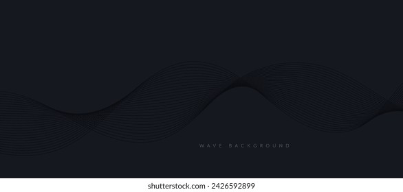 Abstract black wavy lines on a black background. Vector modern black background template.	
