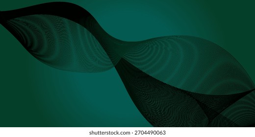 Abstract Black Wavy Lines on Green Gradient Background