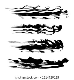 Abstract black wavy textural strokes of thick paint isolated on white background