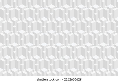 Abstract black and white 3d geometric seamless pattern. Isometric hexagonal cubes optical illusion modern background in neutral grey color.