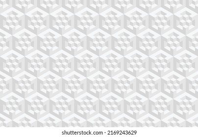 Abstract black and white 3d geometric seamless pattern. Isometric hexagonal cubes optical illusion modern background in neutral grey color.