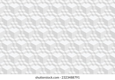 Abstract black and white 3d geometric seamless pattern. Isometric hexagonal cubes optical illusion modern background in neutral grey color.