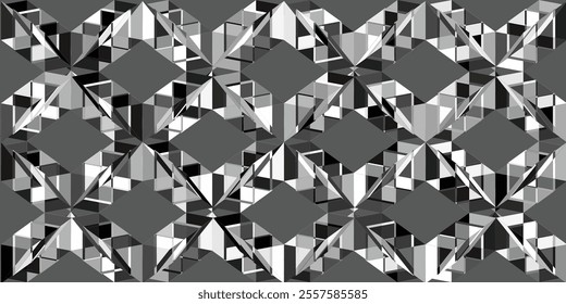 Abstract black and white 3d geometric seamless pattern background. Optical illusion 3d shapes. Vector 10 EPS illustration.