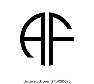 Abstractas diseño de logotipo de monograma AF en blanco y negro que fusiona las letras A y F en un símbolo elegante y moderno