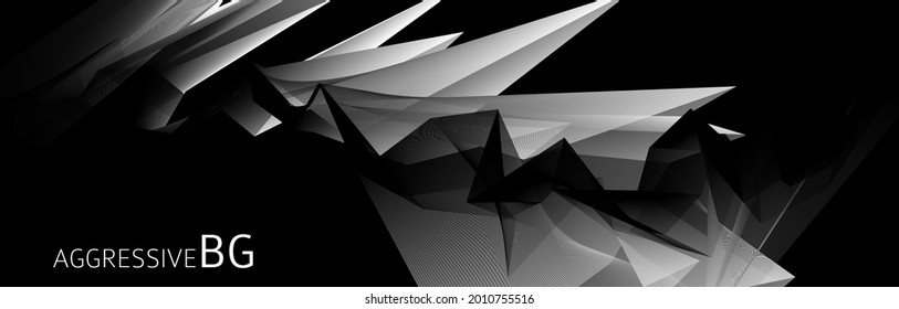 Abstract black and white aggressive background with sharp polygonal shape. Wide vector graphic pattern