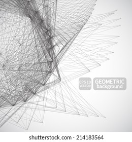 Abstract black and white background. 3d geometric shapes. Vector.