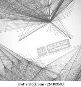 Abstract black and white background. 3d geometric shapes. Vector.