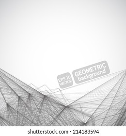 Abstract black and white background. 3d geometric shapes. Vector.