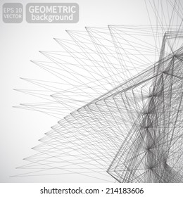 Abstract black and white background. 3d geometric shapes. Vector.