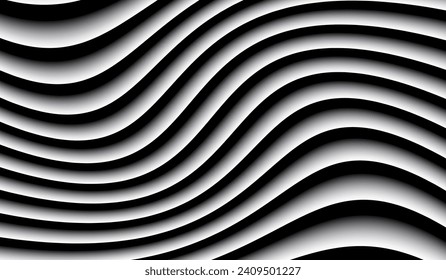 Abstract black and white background with 3d lines pattern, minimal striped vector background illustration for business presentation, 3d architectural perspective design.