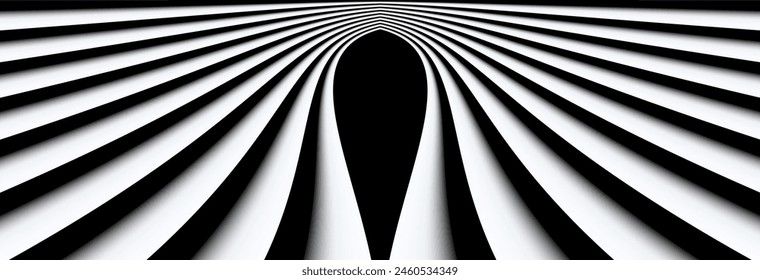 Abstract black and white background with 3d lines pattern, symmetrical architecture minimal striped vector background.