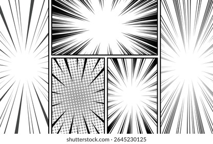 Abstract black and white background art manga comic page template. Vector illustration.