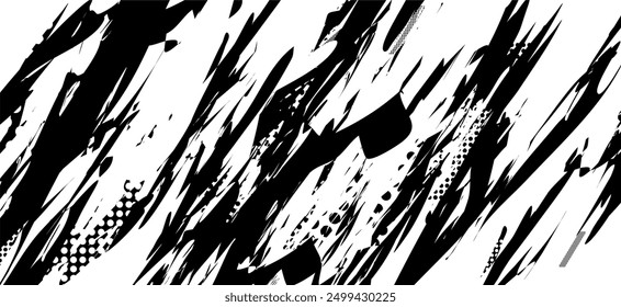 abstract black and white background with brush grunge halftone
