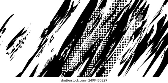 abstract black and white background with brush grunge halftone
