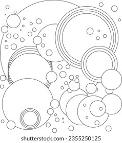 abstract black and white background with circles of different sizes. Different circles with a black outline