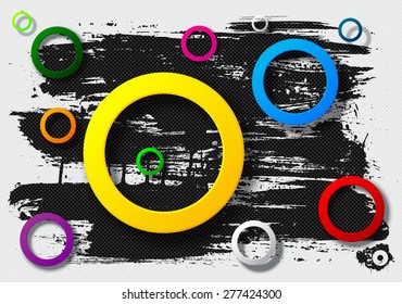 Abstract black and white background with colored circles