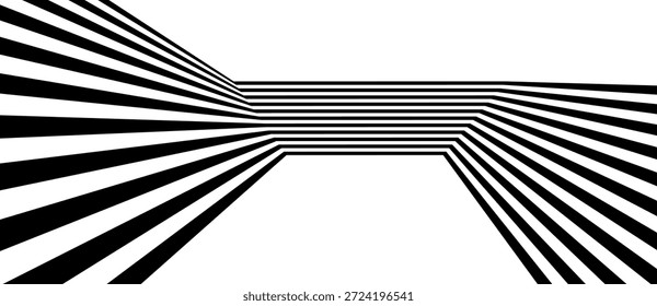 Abstractas fondo blanco y negro con líneas convergentes que forman ilusión óptica, textura geométrica y movimiento dinámico, creando profundidad, simetría y diseño minimalista moderno.