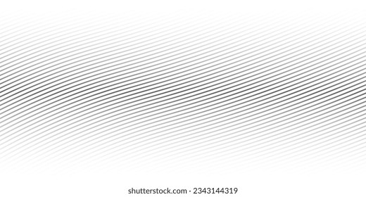 Abstract black and white background with curve lines and waves. Diagonal lines halftone effect.