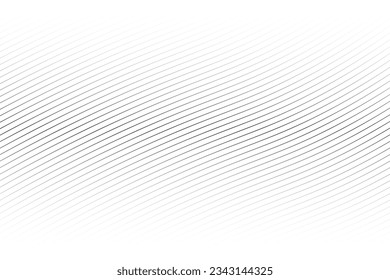 Abstract black and white background with curve lines and waves. Diagonal lines halftone effect.