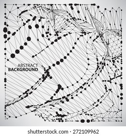 Abstract black and white background with dots and lines on theme digital technology and internet 