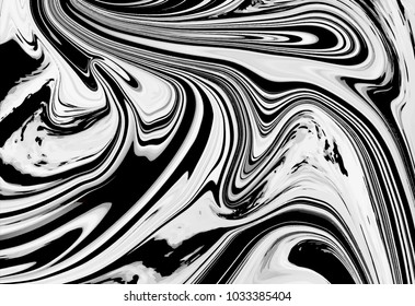 Abstract black and white background in ebru style, liquid mercury texture, vector illustration