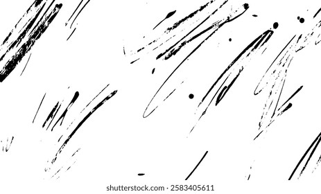 An abstract black and white background featuring dynamic brush strokes and splatters, creating a sense of movement and artistic flair.