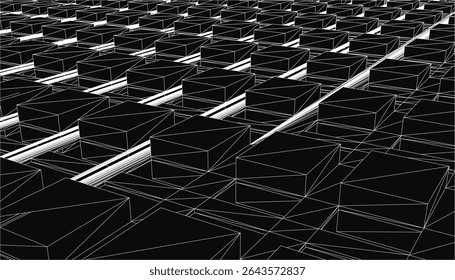 Abstract black and white background featuring a striking pattern of geometric shapes, creating a visually stimulating and unique design. The high-contrast composition offers a modern and artistic.