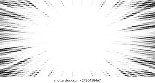 Abstractas fondo blanco y negro con un patrón dinámico en espiral creado con puntos semitonos. El movimiento de remolino y la textura punteada dan una sensación de movimiento, profundidad,