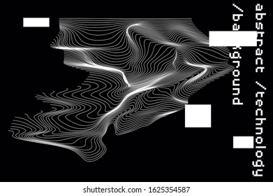 Abstract black and white background with generative art elements.  Futuristic and glitched shapes in cyberpunk style.