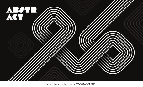Abstract black and white background with geometric line art featuring interconnected curves and shapes. Design for backgrounds, modern design, posters, and minimalistic artwork. Vector illustration