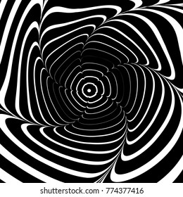 Abstract black and white background. Geometric pattern with visual distortion effect. Illusion of rotation.