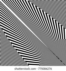 Abstract black and white background. Geometric pattern with visual distortion effect. Illusion . Op art.