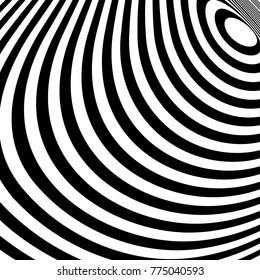 Abstract black and white background. Geometric pattern with visual distortion effect. Monochrome twisted elips.