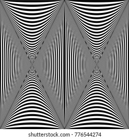 Abstract black and white background. Geometric pattern with visual distortion effect. Illusion . Op art.