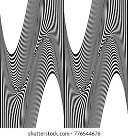 Abstract black and white background. Geometric pattern with visual distortion effect. Illusion . Op art.Wave.