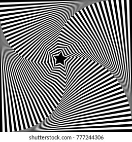 Abstract black and white background. Geometric pattern with visual distortion effect. Illusion . Op art.