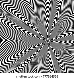 Abstract black and white background. Geometric pattern with visual distortion effect. Illusion of rotation. . Op art.