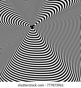 Abstract black and white background. Geometric pattern with visual distortion effect. Illusion of rotation. . Op art.