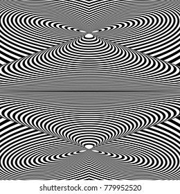 Abstract black and white background. Geometric pattern with visual distortion effect. Illusion of rotation. Op art.