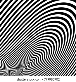 Abstract black and white background. Geometric pattern with visual distortion effect. Illusion of rotation. Op art.