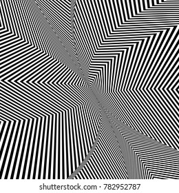 Abstract black and white background. Geometric pattern with visual distortion effect. Illusion of rotation. Op art.