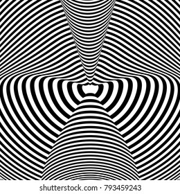 Abstract black and white background. Geometric pattern with visual distortion effect. Illusion . Op art.