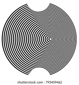 Abstract black and white background. Geometric pattern with visual distortion effect. Illusion of rotation. Op art.