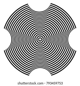 Abstract black and white background. Geometric pattern with visual distortion effect. Illusion of rotation. Op art.