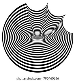 Abstract black and white background. Geometric pattern with visual distortion effect. Illusion of rotation. Op art.
